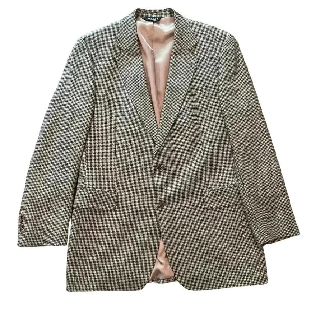 Jos A Bank Wool Silk Mens Houndstooth‎ Blazer Size 42L